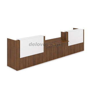 1КРС-ДС.009.1 Комплект Ресепшн с фартуком ЛДСП 4232*901*1161 с подсветкой (Шамони темный/Белый) рис2