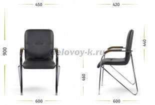 Стул Самба каркас хром, подлокотники дерево, экокожа рис2