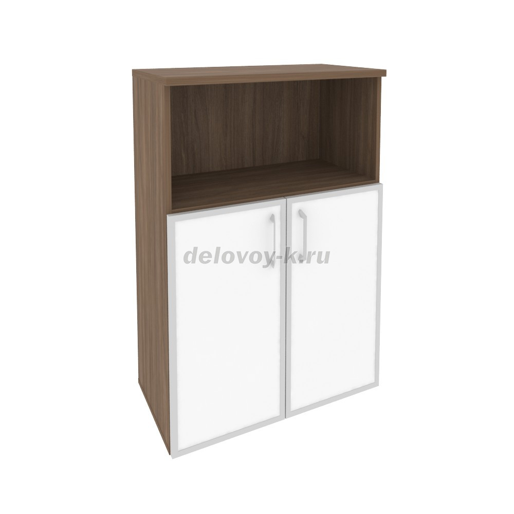 Шкаф средний широкий (2 низких фасада стекло лакобель белое в раме)  800*420*1207 O.ST-2.2R white фото