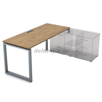 СТП-О.994 Стол рабочий прямолинейный, три опоры - правый (1600-900-750) teakwood_алюминий матовый рис1