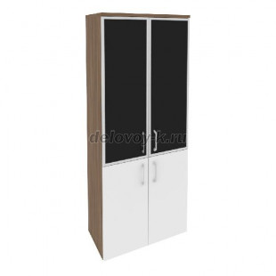 Шкаф высокий широкий (2 низ. фас. ЛДСП + 2 ср. фас. стекло лакобель черное в раме) 800*420*1977 O.S рис1