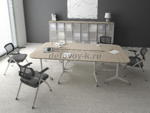 8ФСРР.102-S Складной радиусный стол Simple с фиксаторами (1450*600*750) (Шамони светлый/Белый) рис1