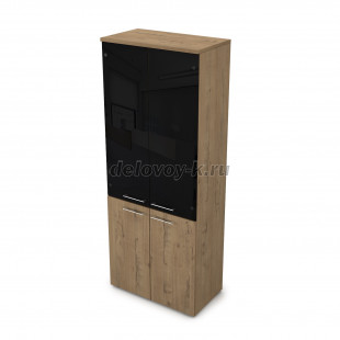 9НШ.005.22 Шкаф высокий со стеклом черный глянец (800*450*2045) рис2