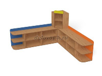 Игровой стеллаж угловой, 2200/2200*420*1300 (каркас бук с разноцветными фасадами, Вариант 2) рис1