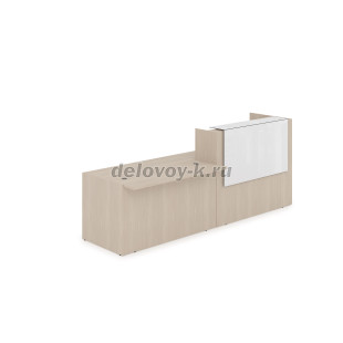 1КРС-КЛ.007 Комплект Ресепшн с фартуком HPL 2832*901*1149 без подсветки (Шамони светлый/Белый глянец hpl) рис2