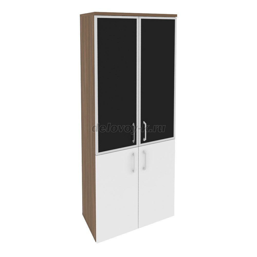 Шкаф высокий широкий (2 низ. фас. ЛДСП + 2 ср. фас. стекло лакобель черное в раме) 800*420*1977 O.S фото