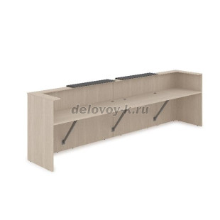 1КР-КЛ.202.1 Комплект Ресепшн с фартуком HPL 3854*749*1149 с подсветкой (Шамони светлый/Графит матовый HPL) рис1