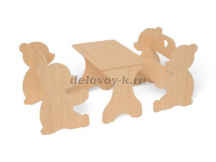 Скамья игровая Мишутка, Стол: 710*450*520; Скамья (2 шт.) 630*420*600 (ИМ-069) рис1