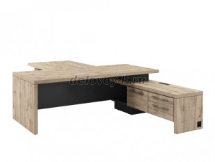 T-822пр.1000 Стол руководителя с опорной тумбой (справа). Стол-цы 2200*1000, 1150*900. Блок розеток рис1