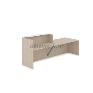 1КРС-КЛ.007 Комплект Ресепшн с фартуком HPL 2832*901*1149 без подсветки (Шамони светлый/Белый глянец hpl) рис1