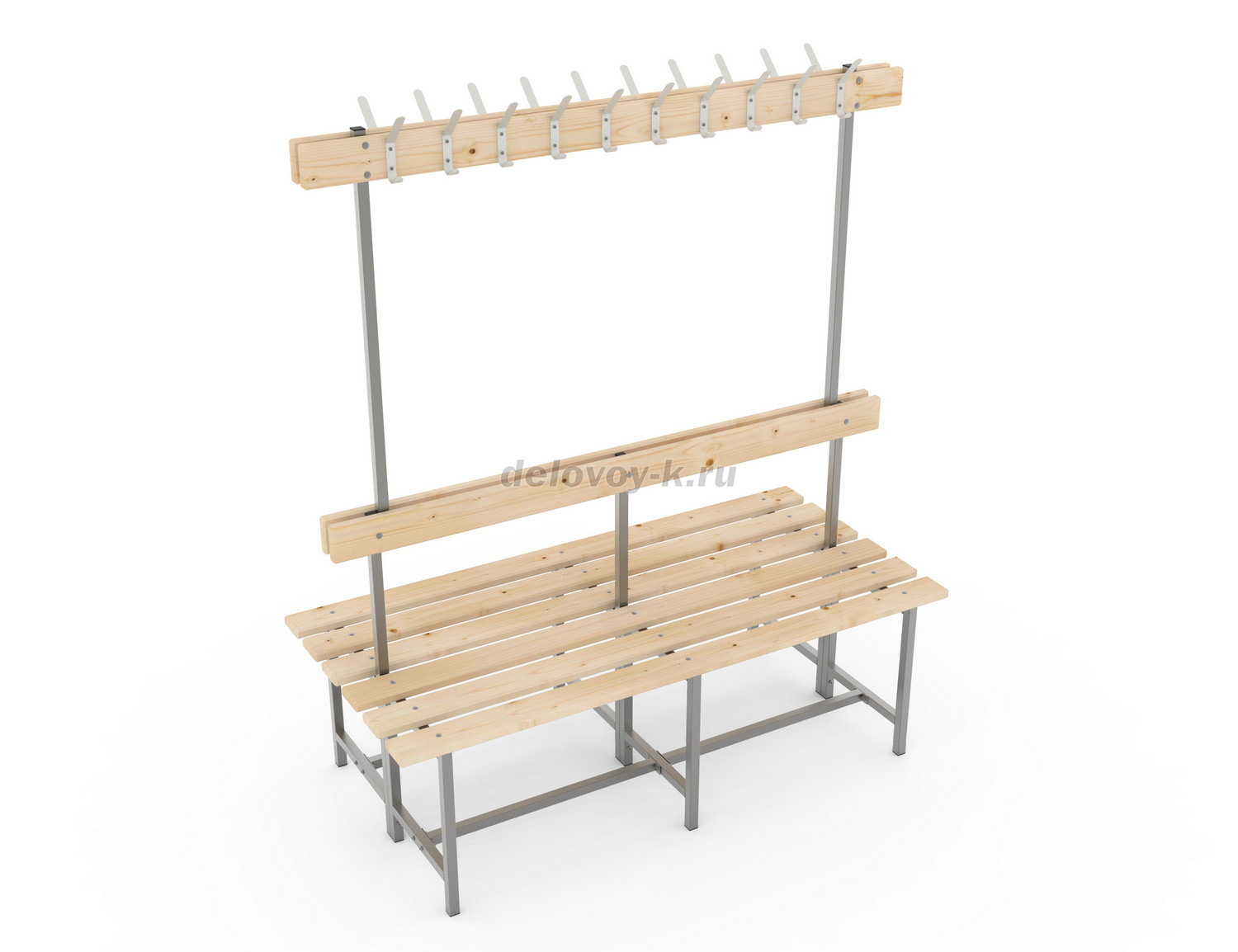 Скамья с деревянным настилом СВТ-5(2) двойная, с крючками, регулируемыми опорами 1500х715х1740 фото 1