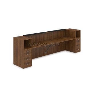 1КРТ-КЛ.005 Комплект Ресепшн с фартуком HPL 3632*751*1149 без подсветки (Шамони темный/Черный матовый HPL) рис1