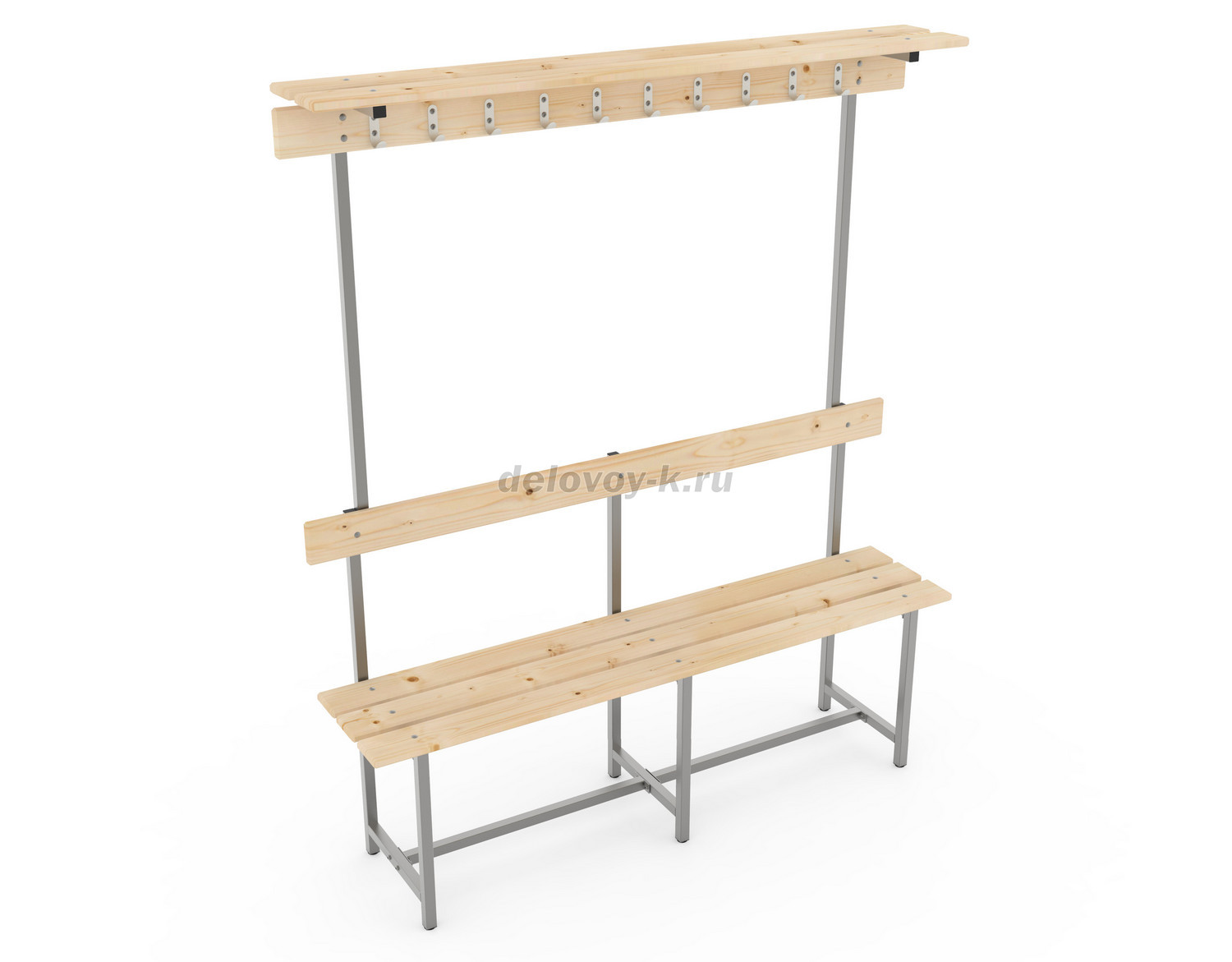 Скамья с деревянным настилом СВТ-8 с крючками, полкой фото 1