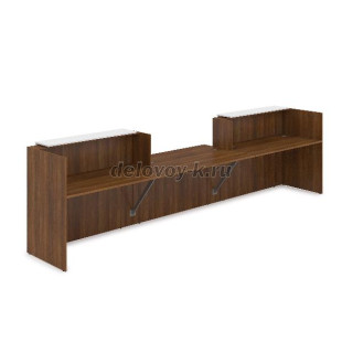 1КРС-ДС.009.1 Комплект Ресепшн с фартуком ЛДСП 4232*901*1161 с подсветкой (Шамони темный/Белый) рис1