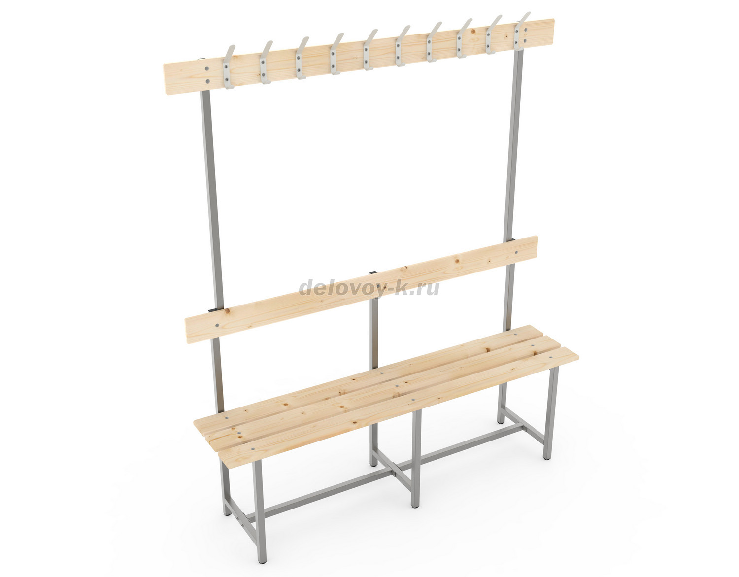 Скамья с деревянным настилом СВТ-5 с крючками 1500х370х1765 фото 1